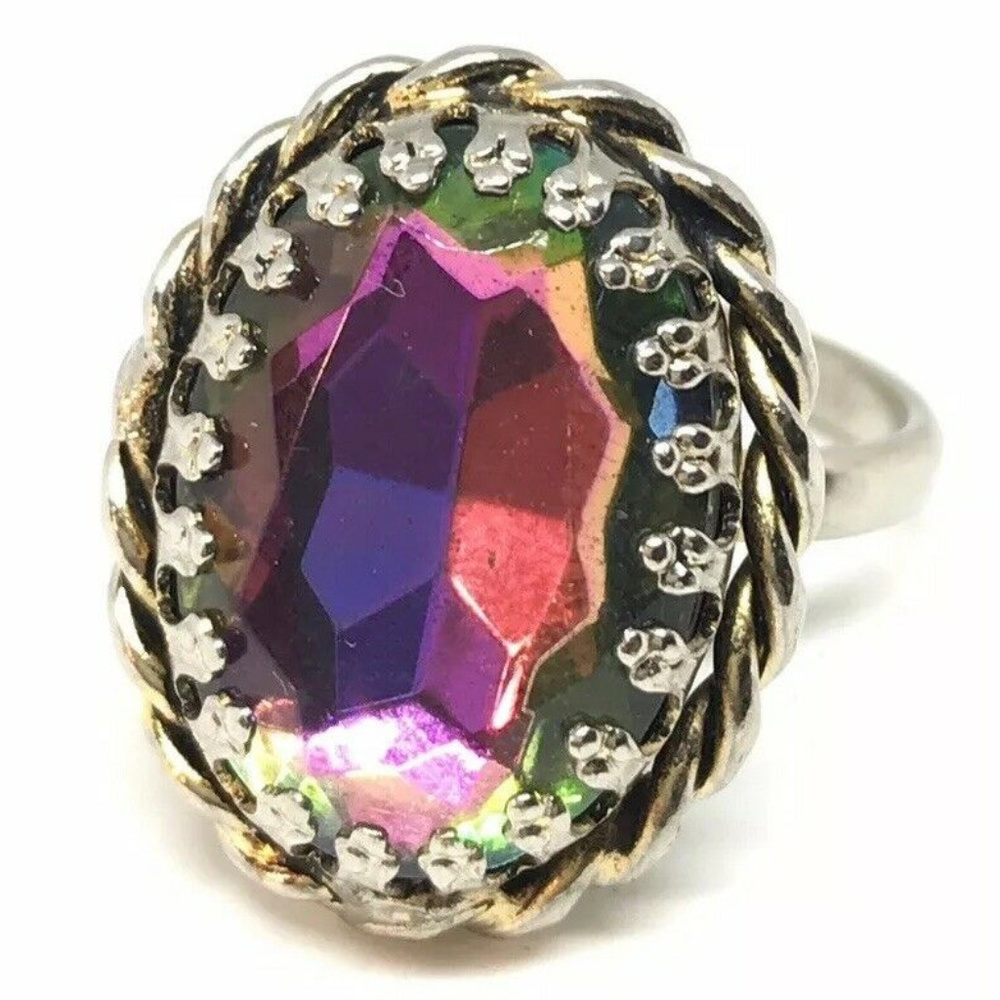 Vintage watermelon heliotrope Silver Ring rainbow